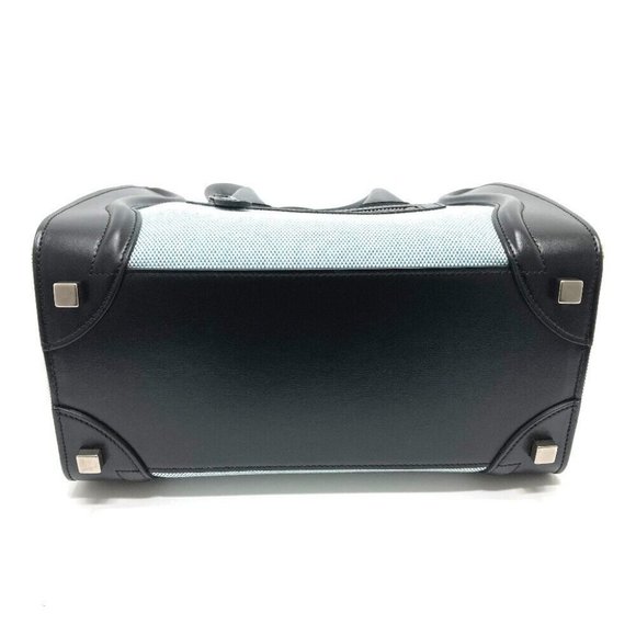 AUTHENTIC CELINE 167792 Luggage micro Shopper Hand Bag Leather/Canvas Blue x Bla - Picture 3 of 6